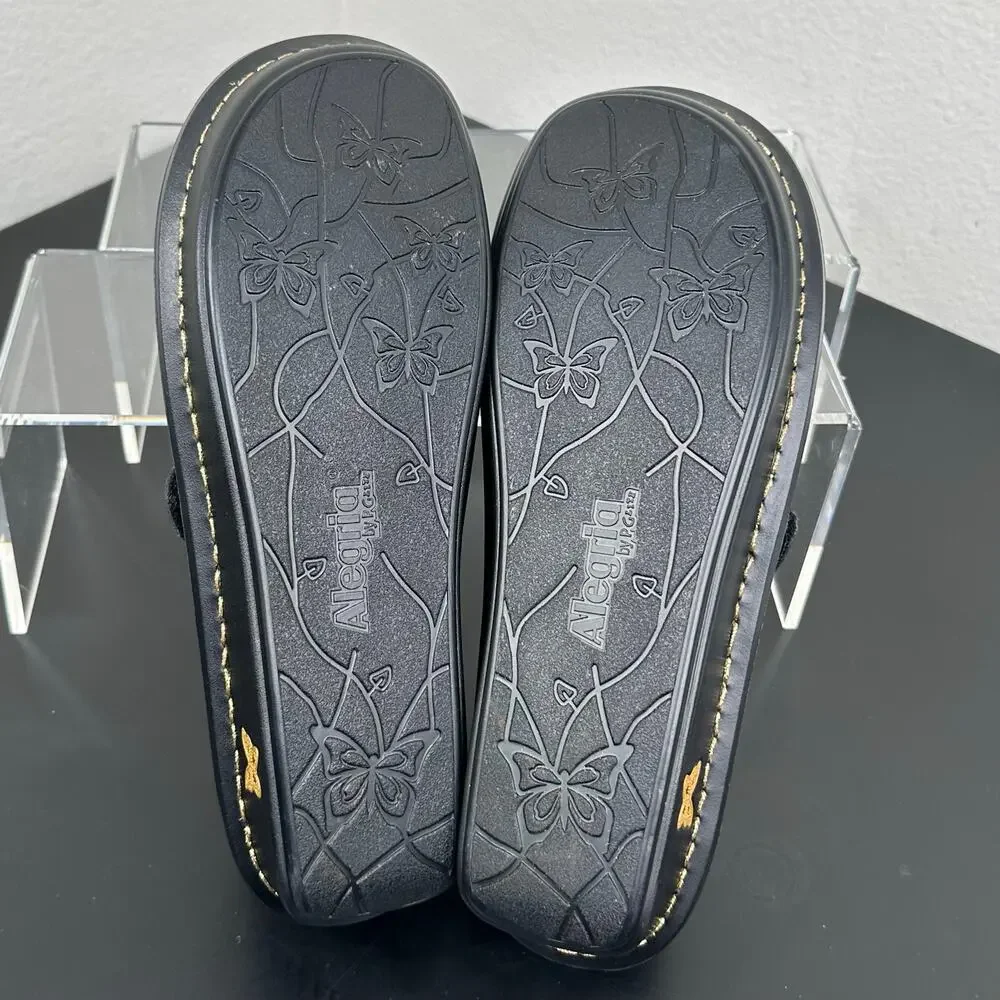 Alegria Women Black Metallic Leather Moc Toe Loafers Slip On Size 10 Preowned
